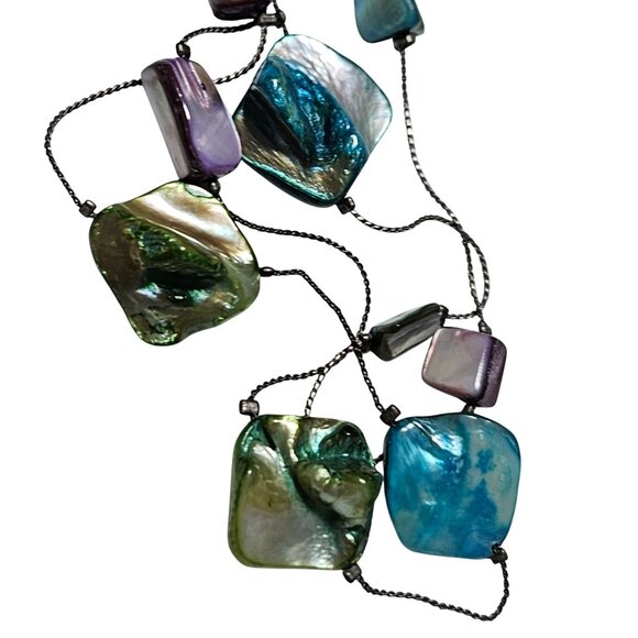 Minicci Multicolor Shell Metal Necklace Chunky Beads Mother of Pearl Jewelry - Picture 5 of 7